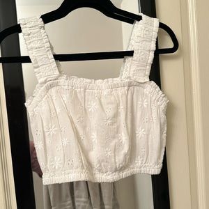 Aerie NWT White Cropped Tank with Floral Embroidery